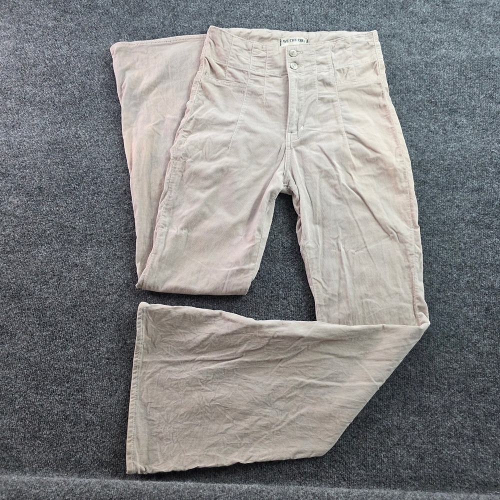 We The Free People Corduroy‎ Pants Flare High Rise Tan Beige Stretch Size 29 Wom
